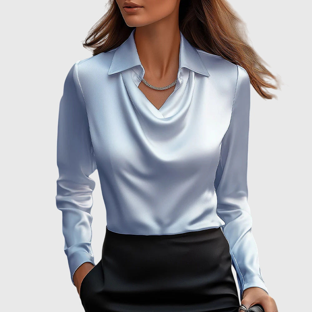 Sylvie | Blūze ar luksusa spīdumu un kroku apkakli