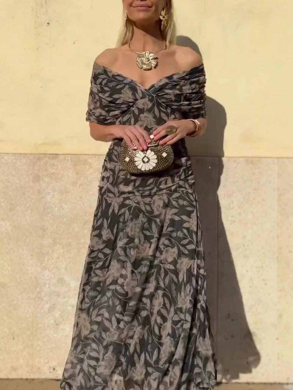 Serena™ | Garš Kleita Ziedu Rakstā Off-Shoulder