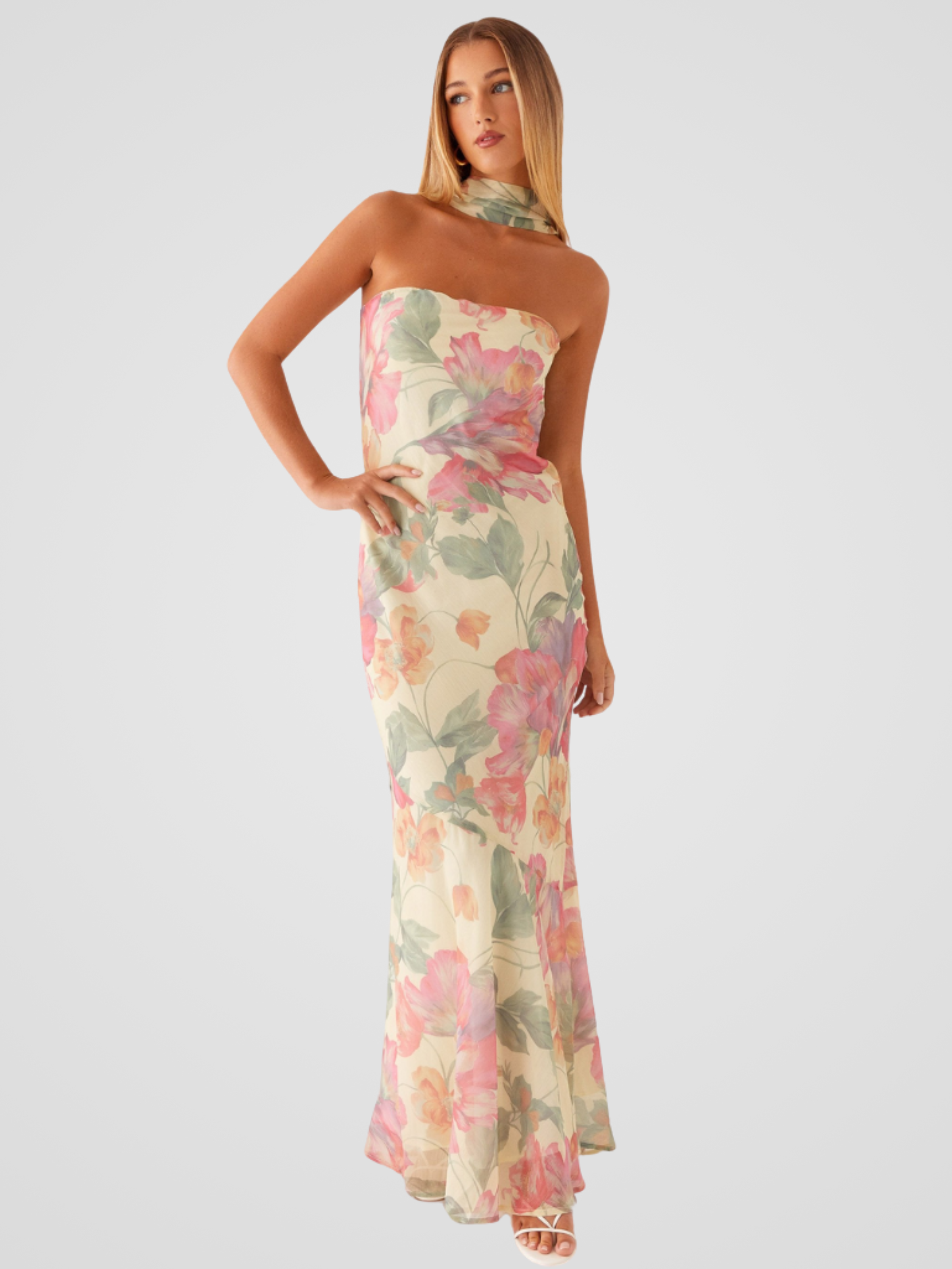 Aperti™ | Ziedu Šifona Bandeau Kleita