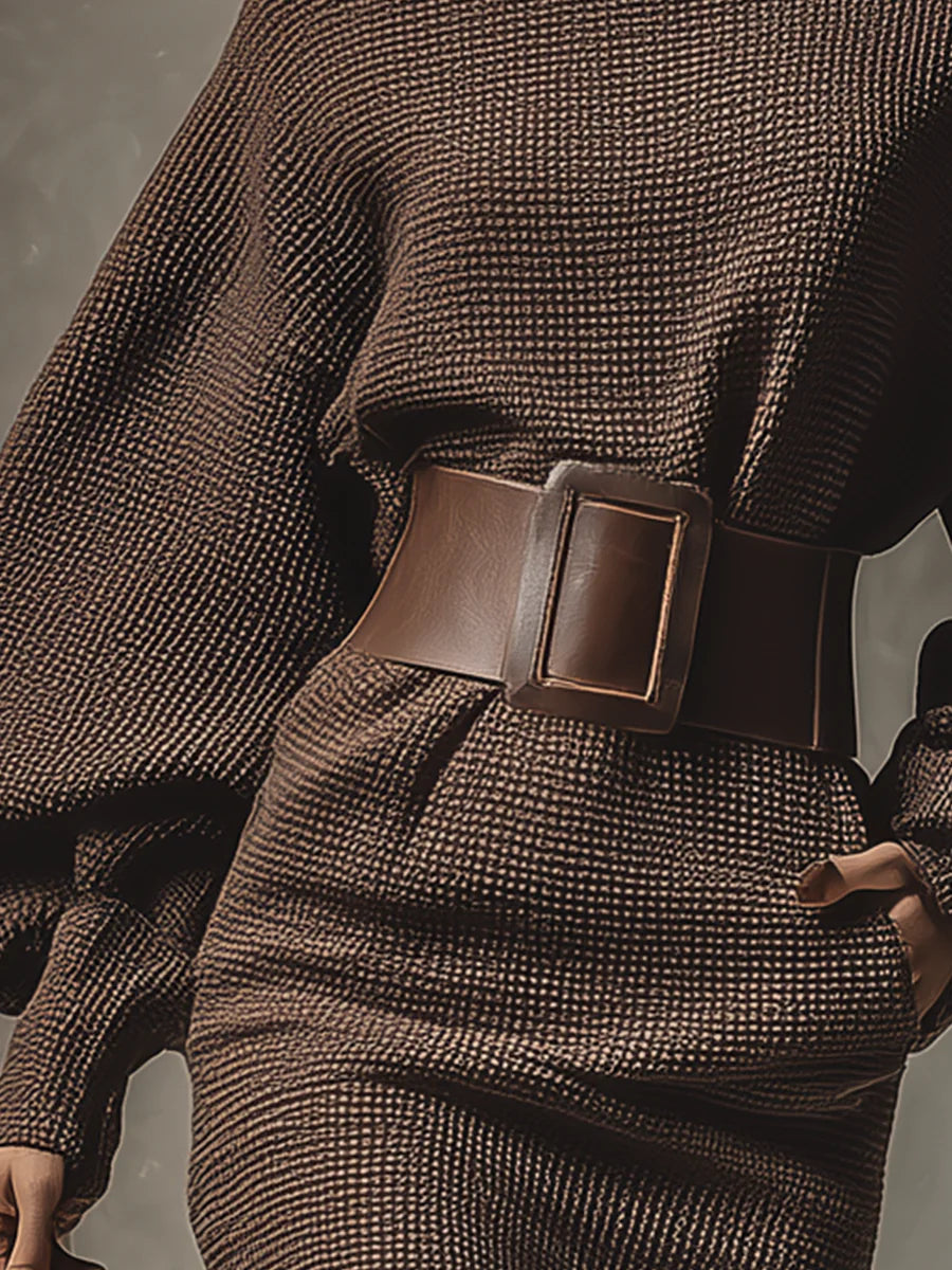 Clea - Strukturēta Josta īsa adīta kleita