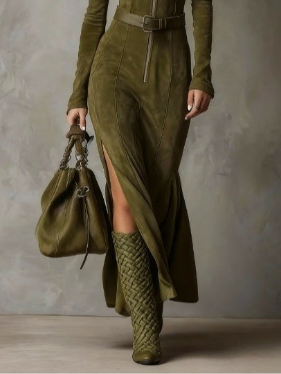 Evelyn | Jostas Suede Zipper Kleita